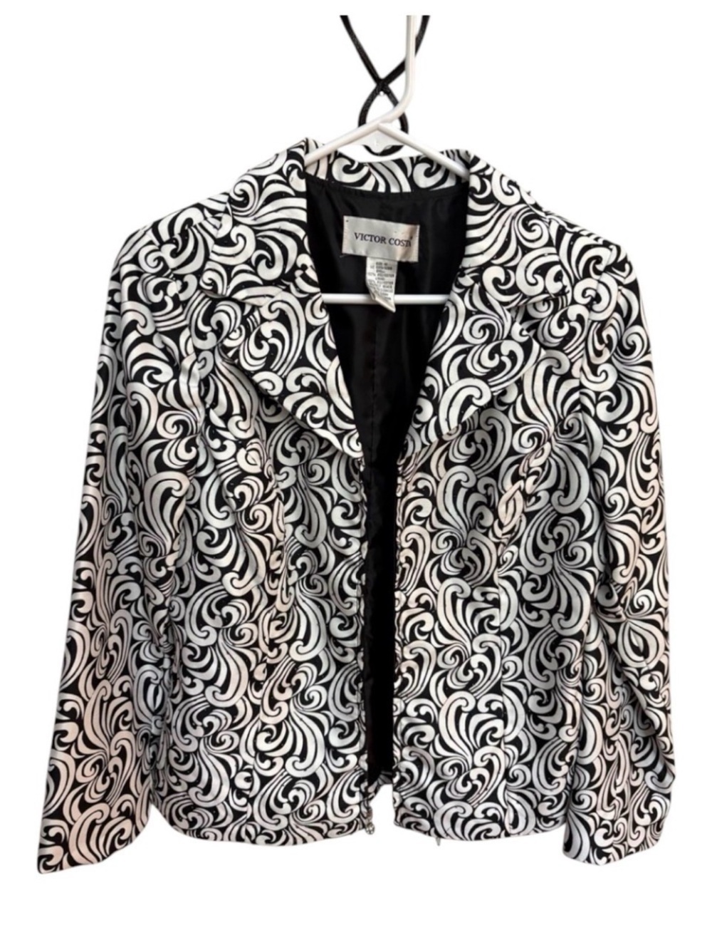 Victor Costa Vintage Beaded Blazer Black White Swirl Statement Jacket Size 10